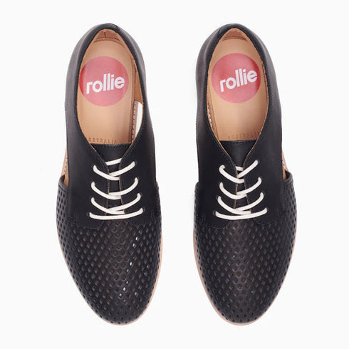Rollie Womens Sidecut Punch Black Leather Shoe